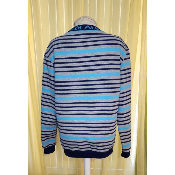 Adult Aldi Gear M Pullover Crew Neck Sweatshirt Blue Grey Striped Unisex NWOT - Picture 2 of 5